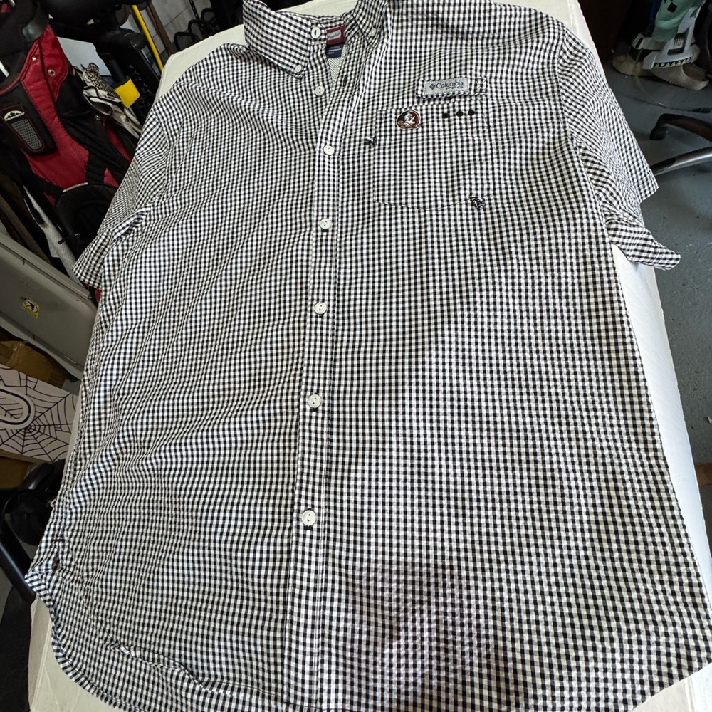 FSU PFG Columbia Black and White Checkered button down performance shirt size XL
